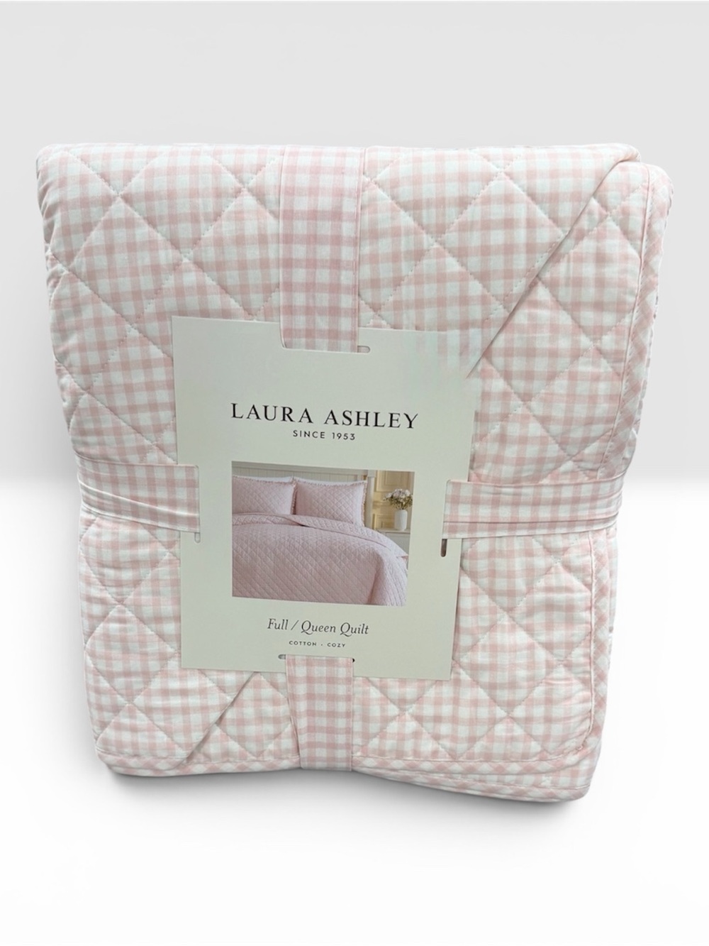SOFT Pink Gingham Laura Ashley Full/Queen  Cotton Quilt ~ Shabby Chic Cottage